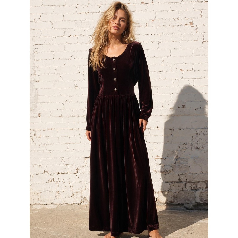 Vintage Avon Style Burgundy Velvet Maxi Dress Goth Whimsigoth 1X